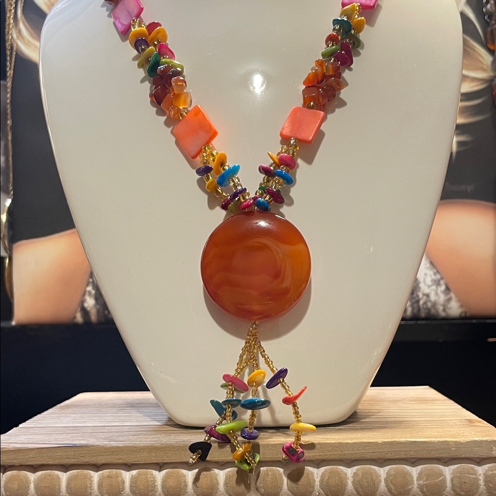 Colorful Stone & Shell & Glass Beaded Necklace SOLD